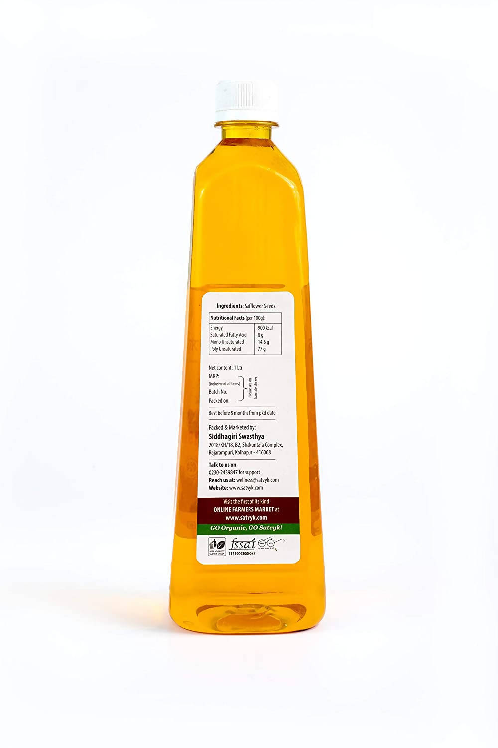 Siddhagiri's Satvyk Organic Wood Pressed Safflower Oil (Kardai)