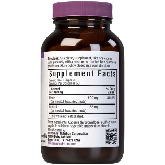 Bluebonnet Flush Free Niacin 500 mg 60 Vegetable Capsules