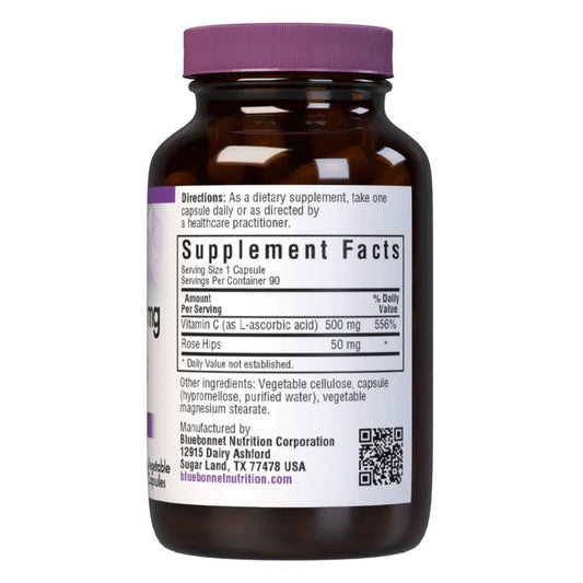 Bluebonnet Kosher Vitamin C-500 mg Plus Rose Hips 90 Vegetable Capsules