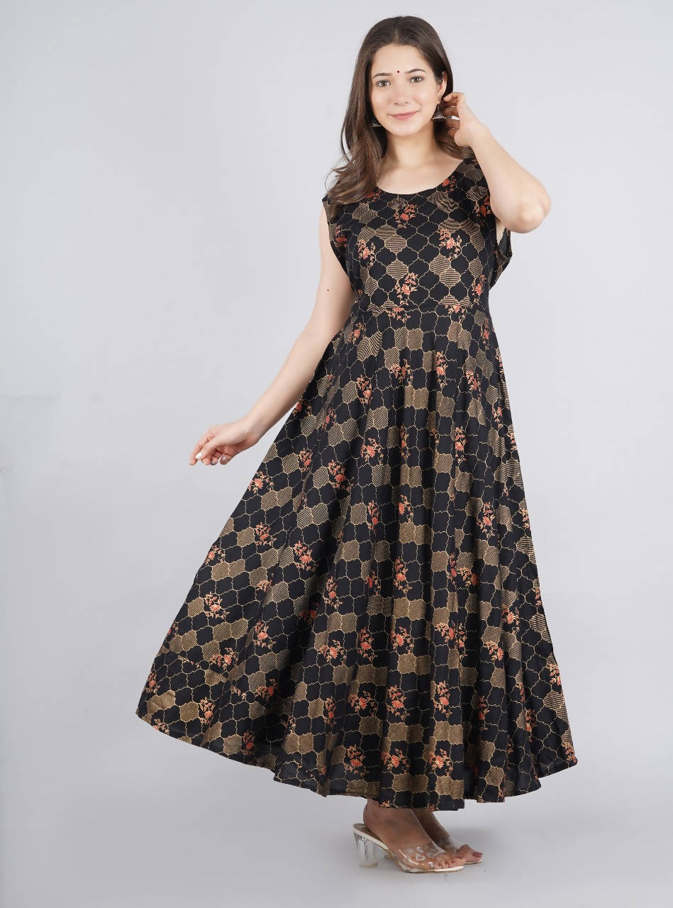 Vamika Black Rayon Gold Printed Party Wear/Casual Wear Kurti