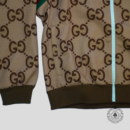 Gucci Jumbo Jacquard Hooded Track Jacket in Brown
