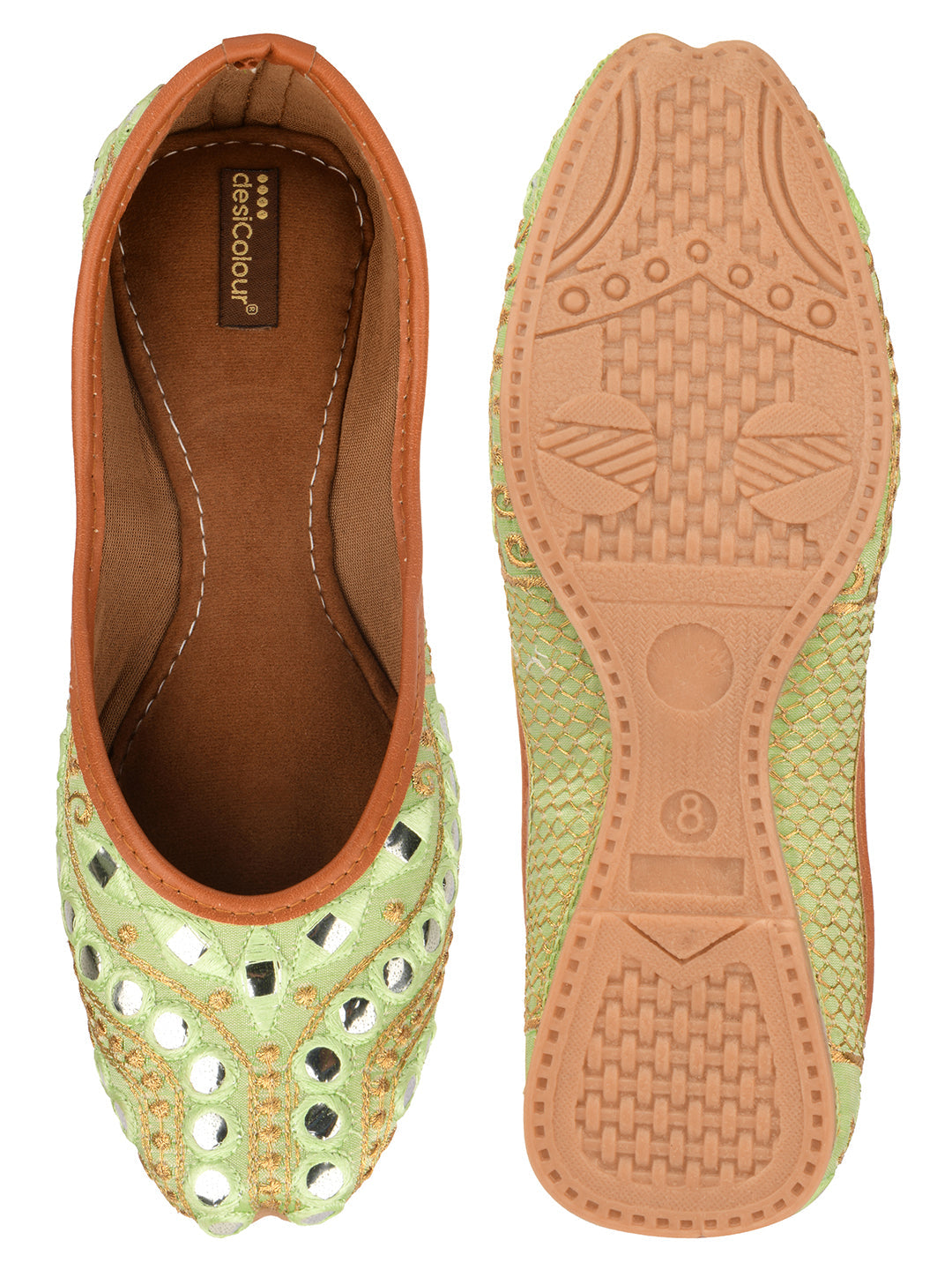 Desi Colour Women Indian Ethnic Footwear-Sea Green Embroidery