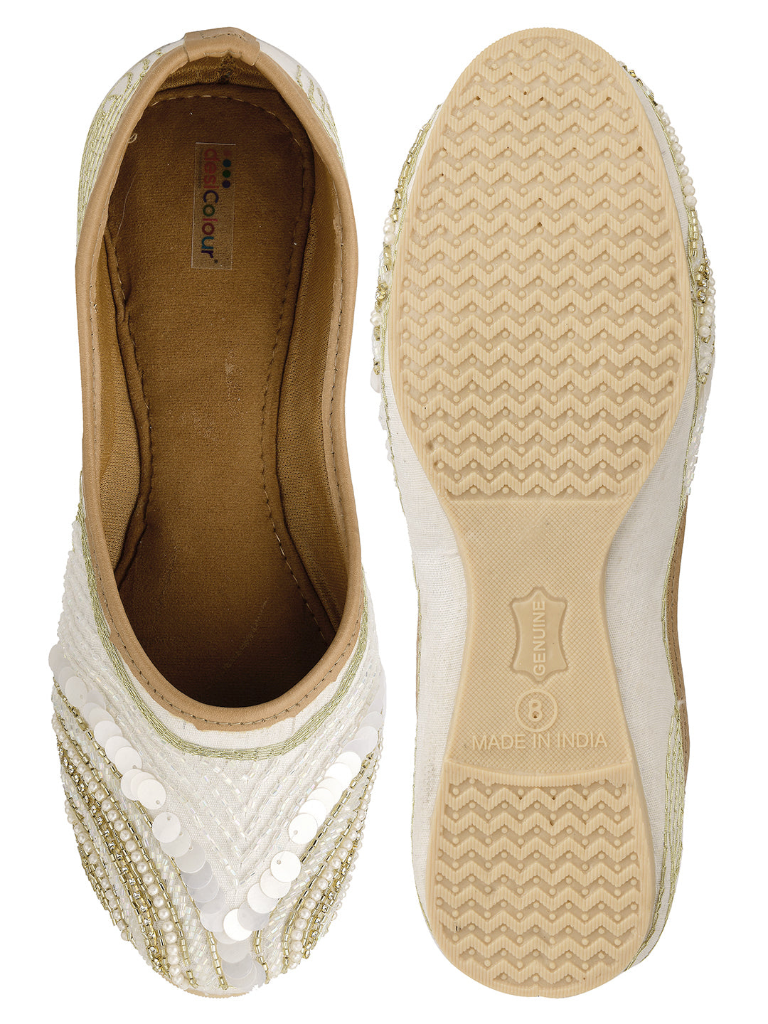 Desi Colour Women Indian Ethnic Footwear-White V Pearl