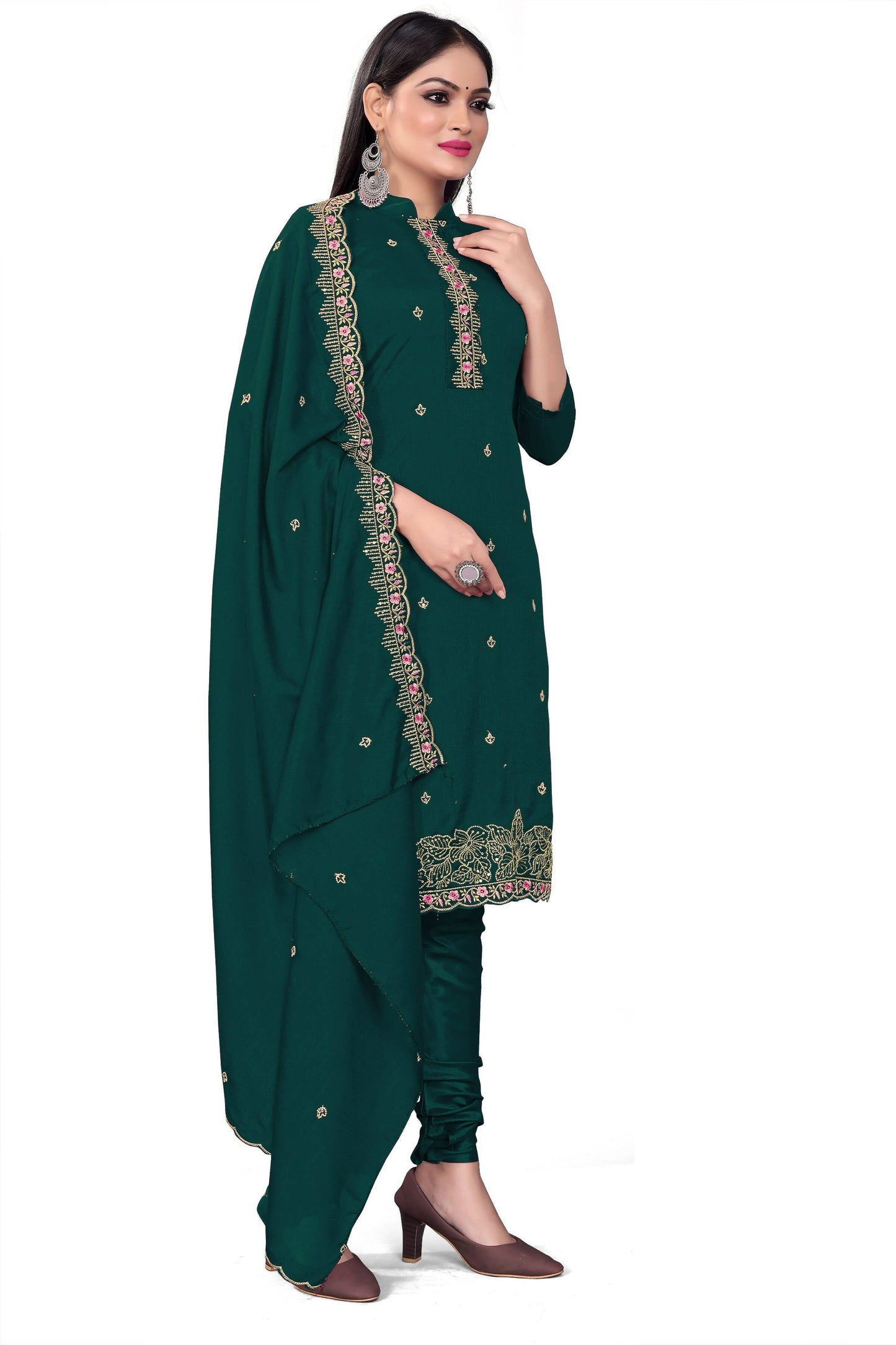 Teal Silk Embroidered with Sequins work Unstitched Dress Material - Tanvi