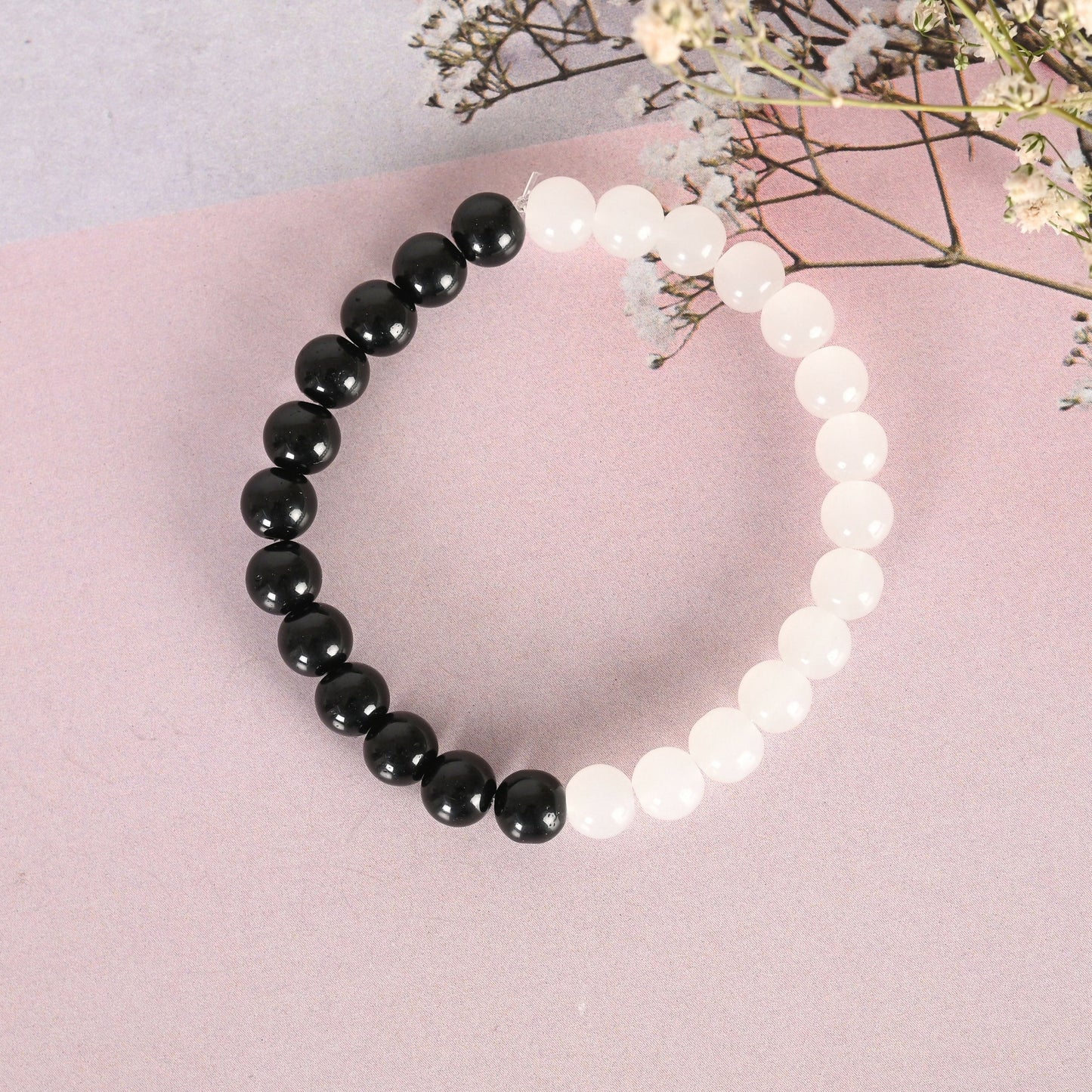 NVR Men & Women Black & White Marbel Crystal Elasticated Bracelet