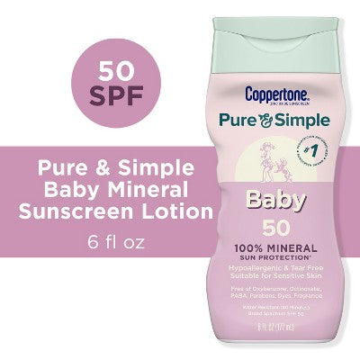 Coppertone Pure & Simple Baby Mineral Sunscreen SPF 50 6 fl oz - New
