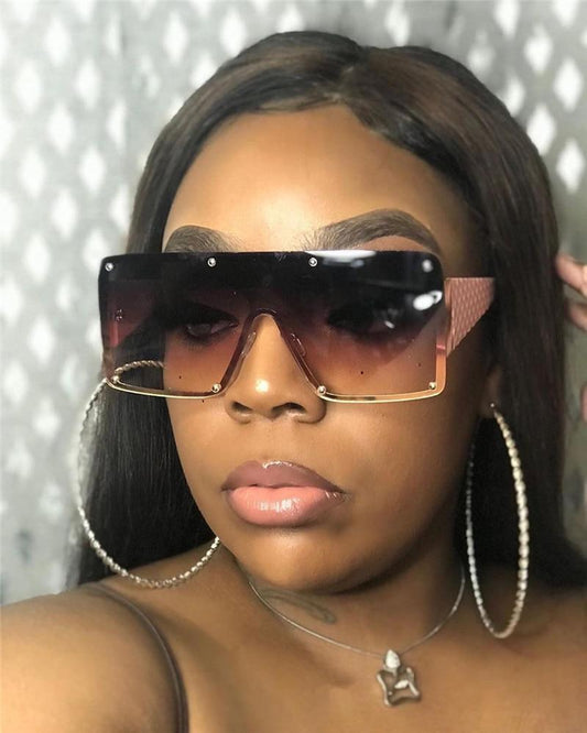 New Square Sunglasses For Women Fashion Oversized Metal Frame Vintage Glasses Retro Gradient Colors Glass With UV400 Protection