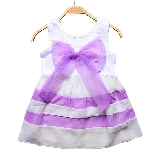 Baby Girl Clothes for Kids with Cute Purple Stripe and Round Neck Sleeveless Chiffon Dresses For Girls