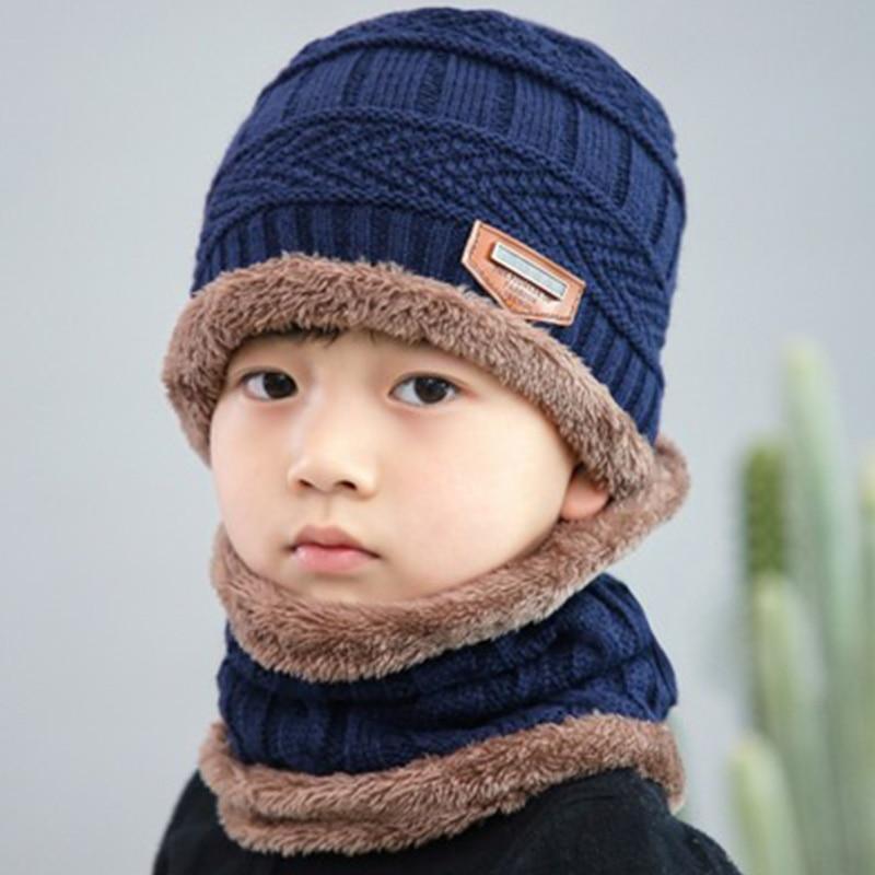 Knitted Baby Hats Cap and Scarf Turban Beanie Cotton Warm Wool Fur Caps Soft Hat For Childern Girl And Boys