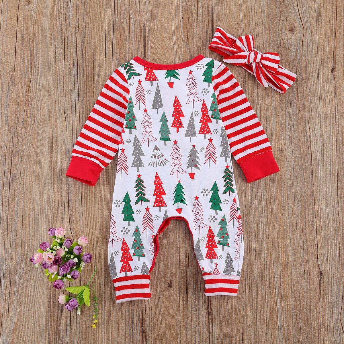 Newborn Baby Girl/Boys Christmas Long Sleeve Round Neck Tree print Romper for Infant In New Year Design