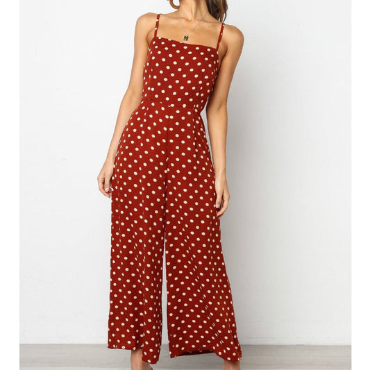 Sleeveless Backless Boho Bow-knot Dot Jumpsuits Women 2022 Summer Romper