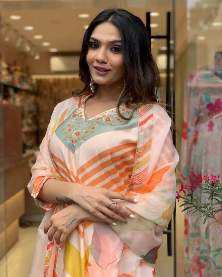 Partywear Designer Maslin Multi Stitched Suit With Dupatta - Tanisha