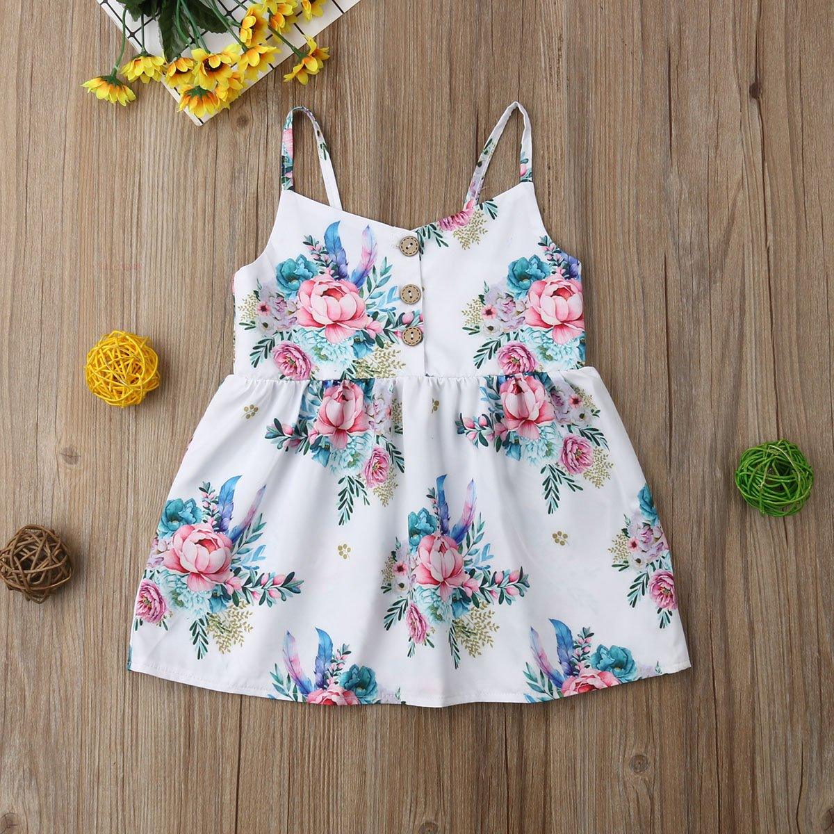 Toddler Baby Girls Flower Dress with Sleeveless V Neck dress for Party Holiday Beach Day For Girls