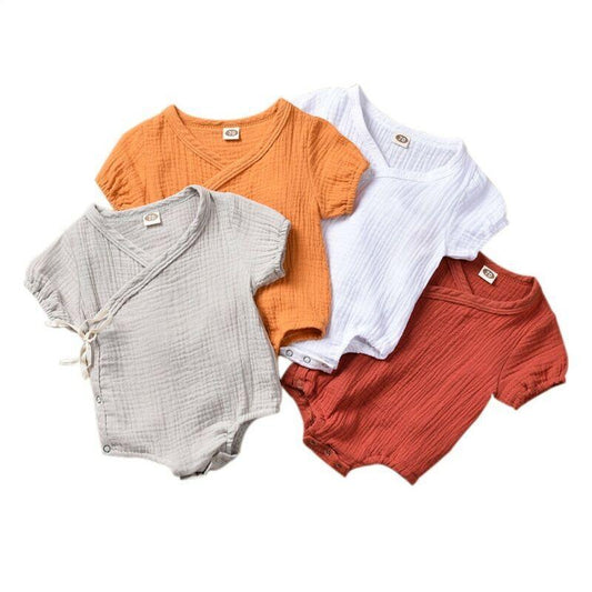 Classic Modern Retro Solid Color Short Sleeve Romper Jumpsuit Outfits for Newborn Infant Kids For Boys and Girls