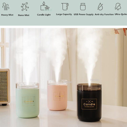 280ML Ultrasonic Air Humidifier Candle Romantic Soft Light USB Essential Oil Diffuser Car Aroma Mist Maker