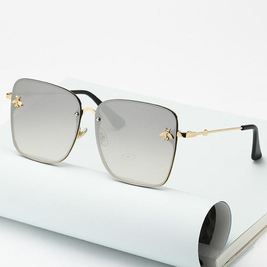 New Fashion Lady Oversize Rimless Square Bee Sunglasses For Women With Small Bee Glasses Design Gradient Sunglasses With UV400