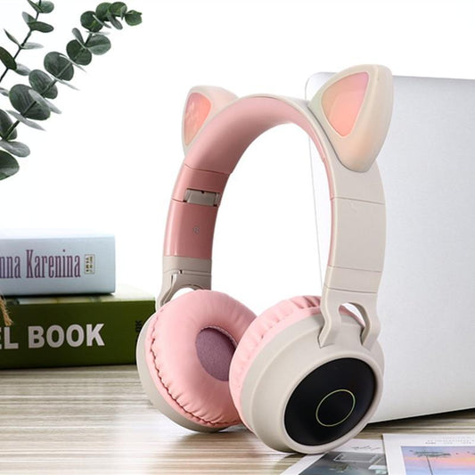 STEVVEX New Luxury Interesting LED Cat Ear Noise Cancelling Headphones Bluetooth 5.0 For Young People and Kids Headset Support TF Card 3.5mm Plug With Mic
