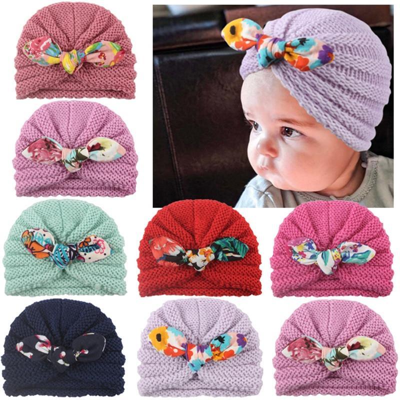 New Handmade Cotton Girl Hat Autumn Winter Baby Boy Girl Hat Colorful Bow Elastic Cute Baby Turban In Elegant Design