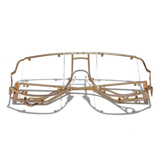 Luxury Modern NEW Fashion Square Oversized and Big Frame Woman and Ladies SunglasseBrand Metal Rivet Trend Unique Female Eyewear Wth UV 400 Protection