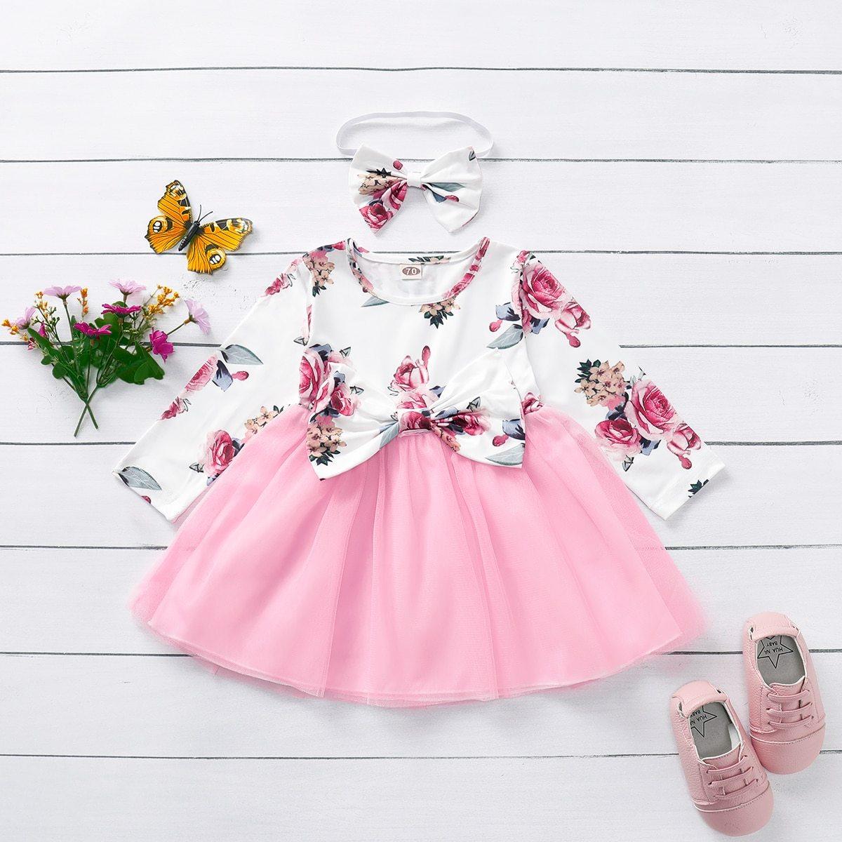 Baby Girl Flower Dress Pretty Bow Outfits Long Sleeve Toddler Girl Unique Design Perfect Gift