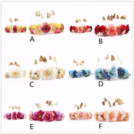 Luxury Modern Brazil Stlye Baby and Mother Feather Flower Headdress Headwear European Flower Headband For Mother and Daughter