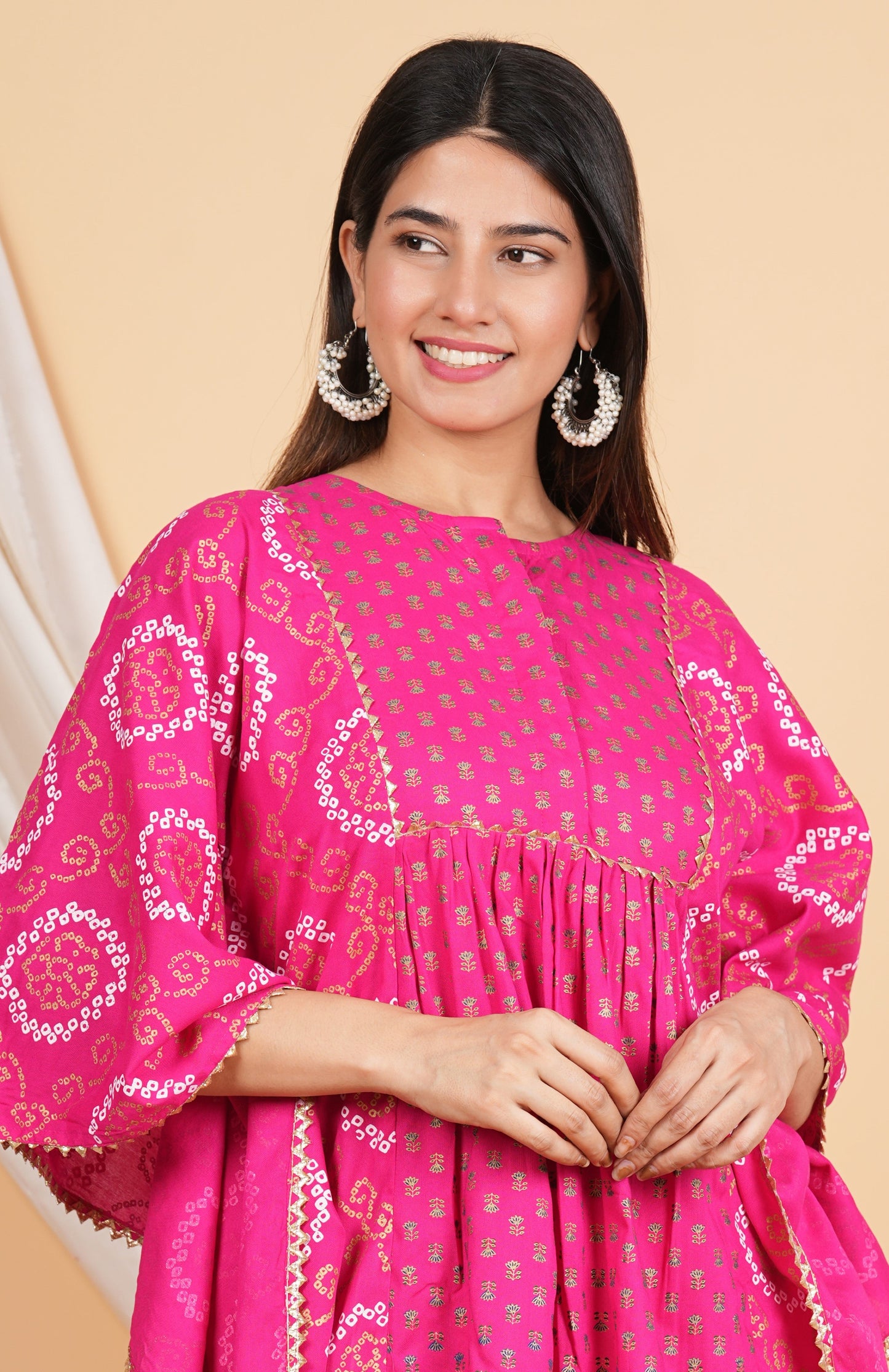 House of RP Women Pink Rayon Ethnic Print Kaftan