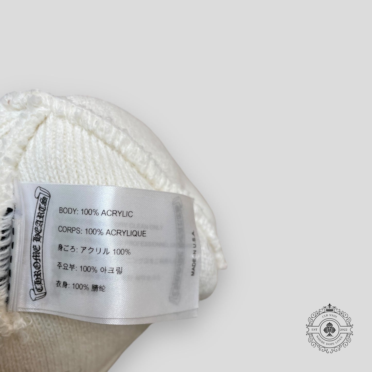 Chrome Hearts Horseshoe Logo Beanie in Cream/Carolina Blue