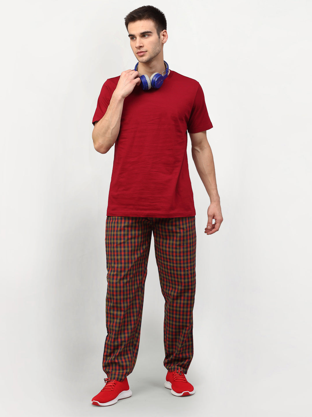 Jainish Men's Orange Cotton Checked Track Pants ( JOG 019Orange-Red )