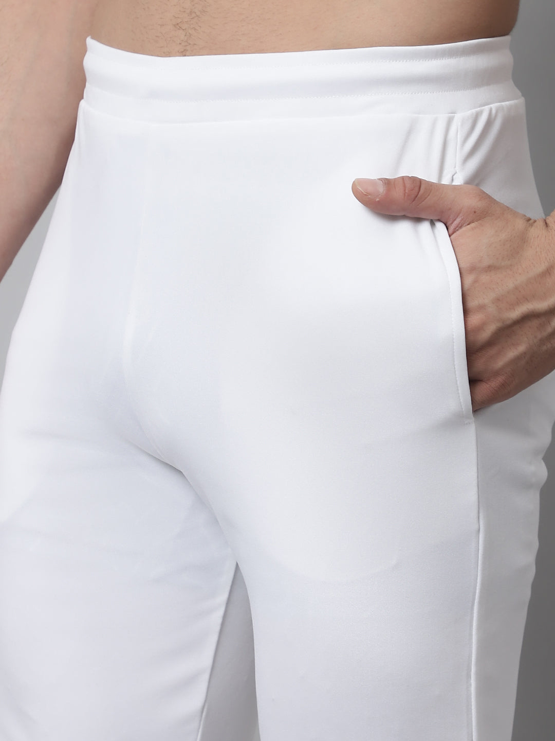 Jainish Men's White Solid Streachable Lycra Trackpants