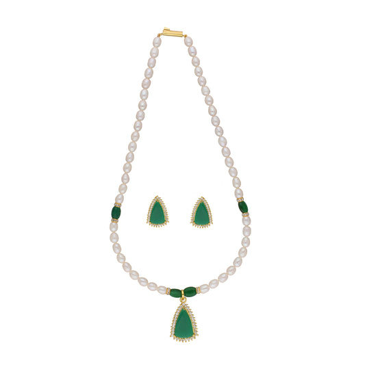 J Pearls Saanvi 1 Line Oval Pearl Set - Real Pearl Jewelry