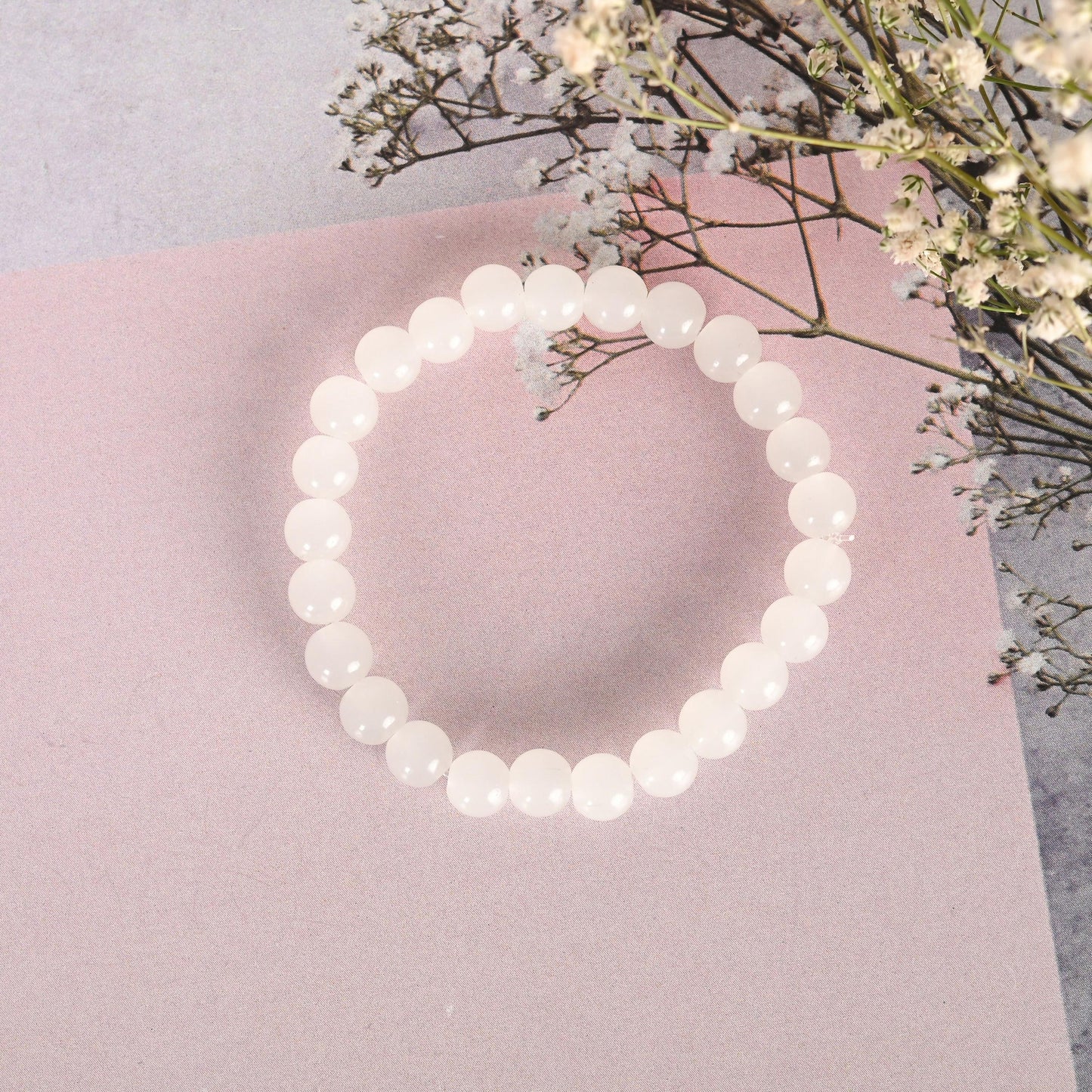NVR Men & Women White Marbel Crystal Elasticated Bracelet