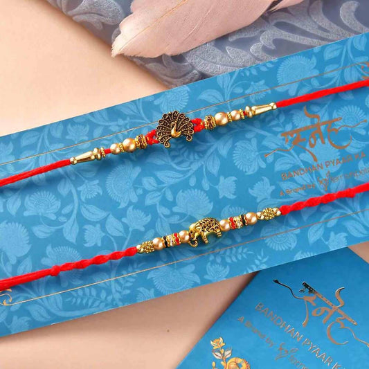 Peacock & Elephant Rakhis With Mewa Bites & Suhal Combo