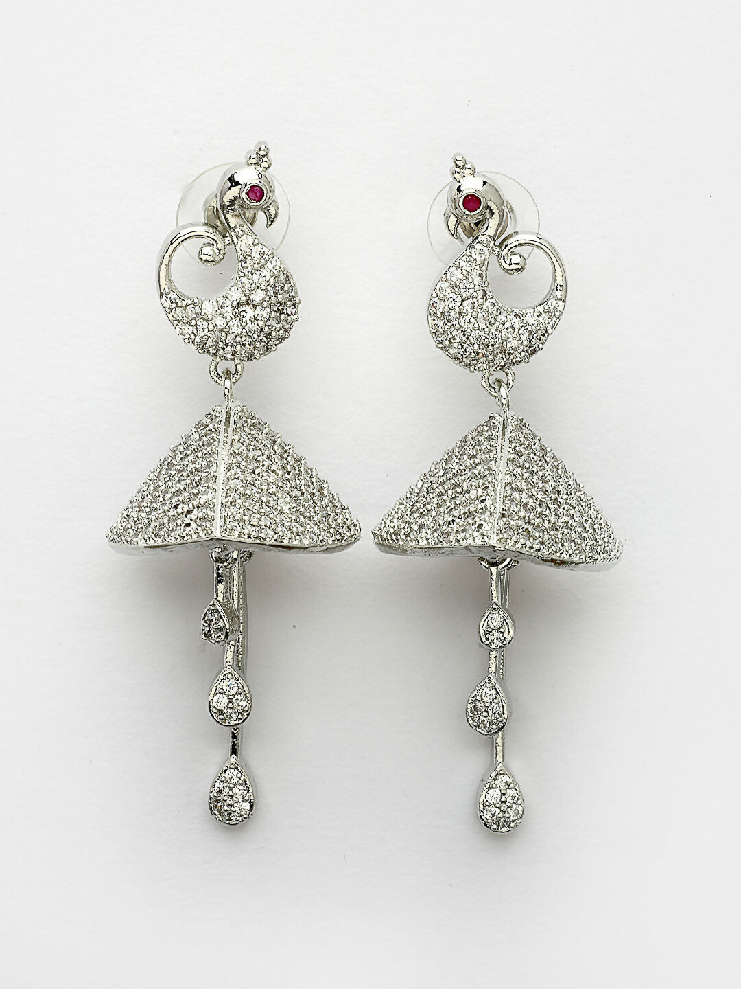 NVR Wome's Silver-Plated AD- Studded Peacock-Shaped Drop Earrings