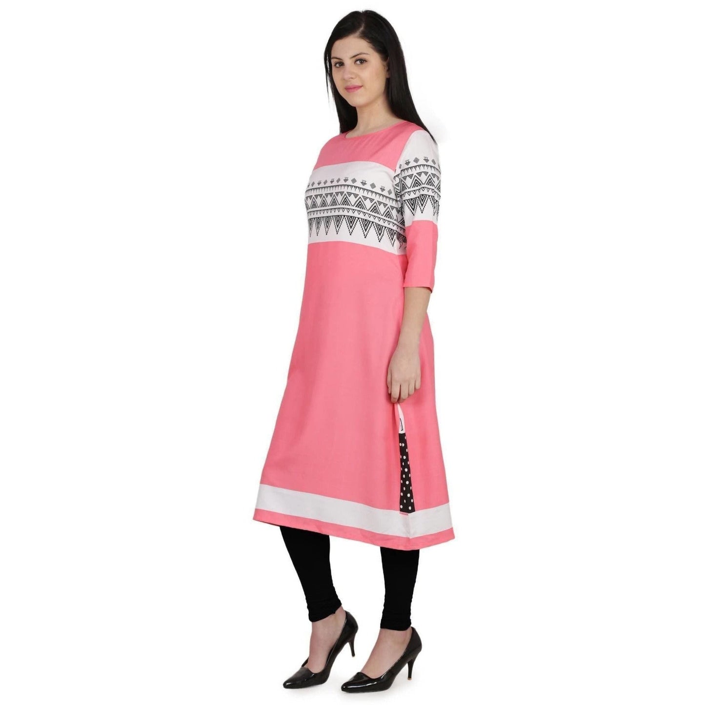 Kanoor Women's pink A Line Round Neck kurti