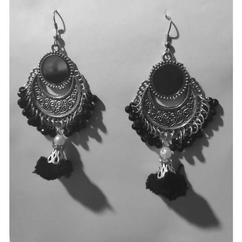 MS Fashion India Beautiful Chandbali Earring With Black Beads And Mirror