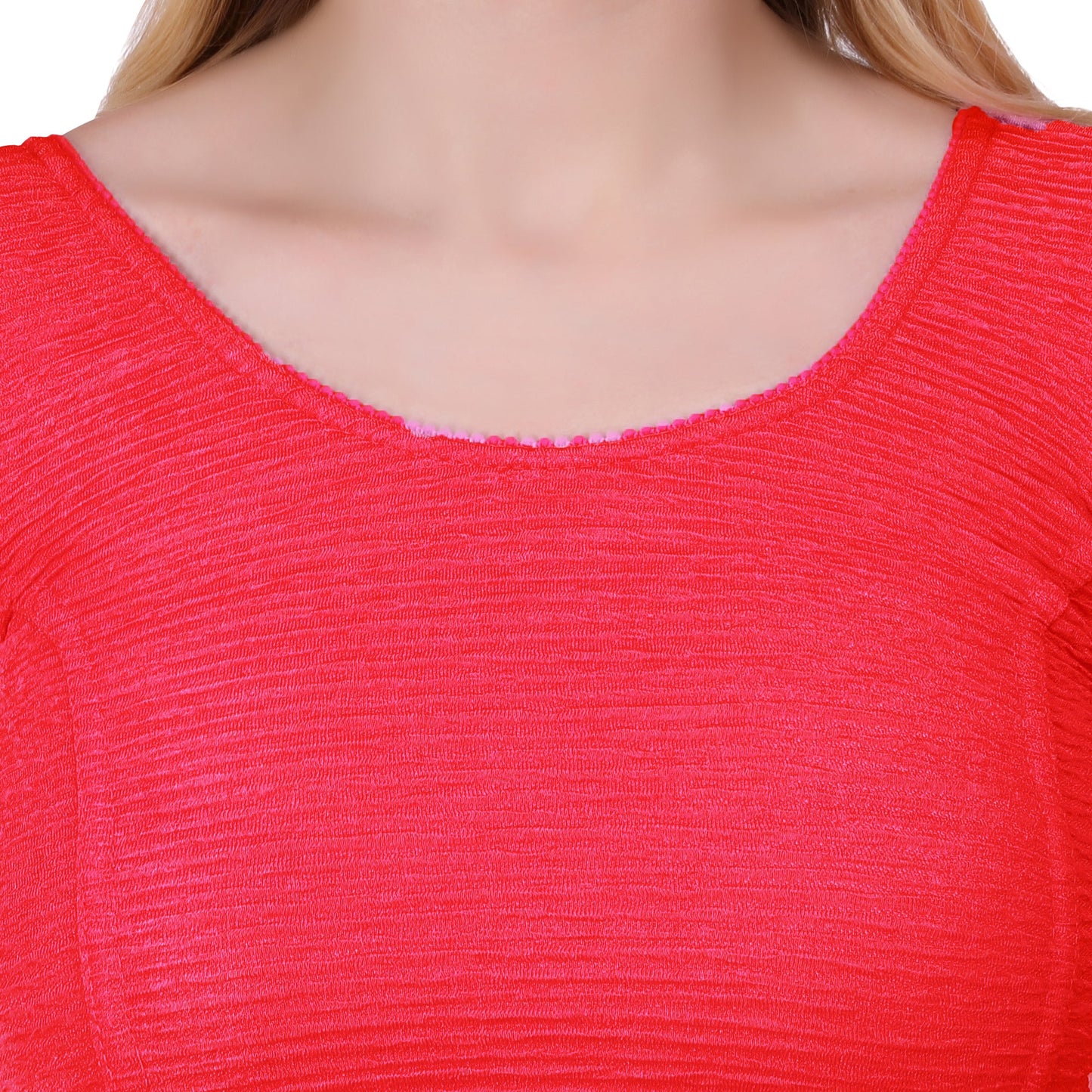 Vamika Cotton Lycra Stretchable Fabric Red Balloon Sleeves Blouse