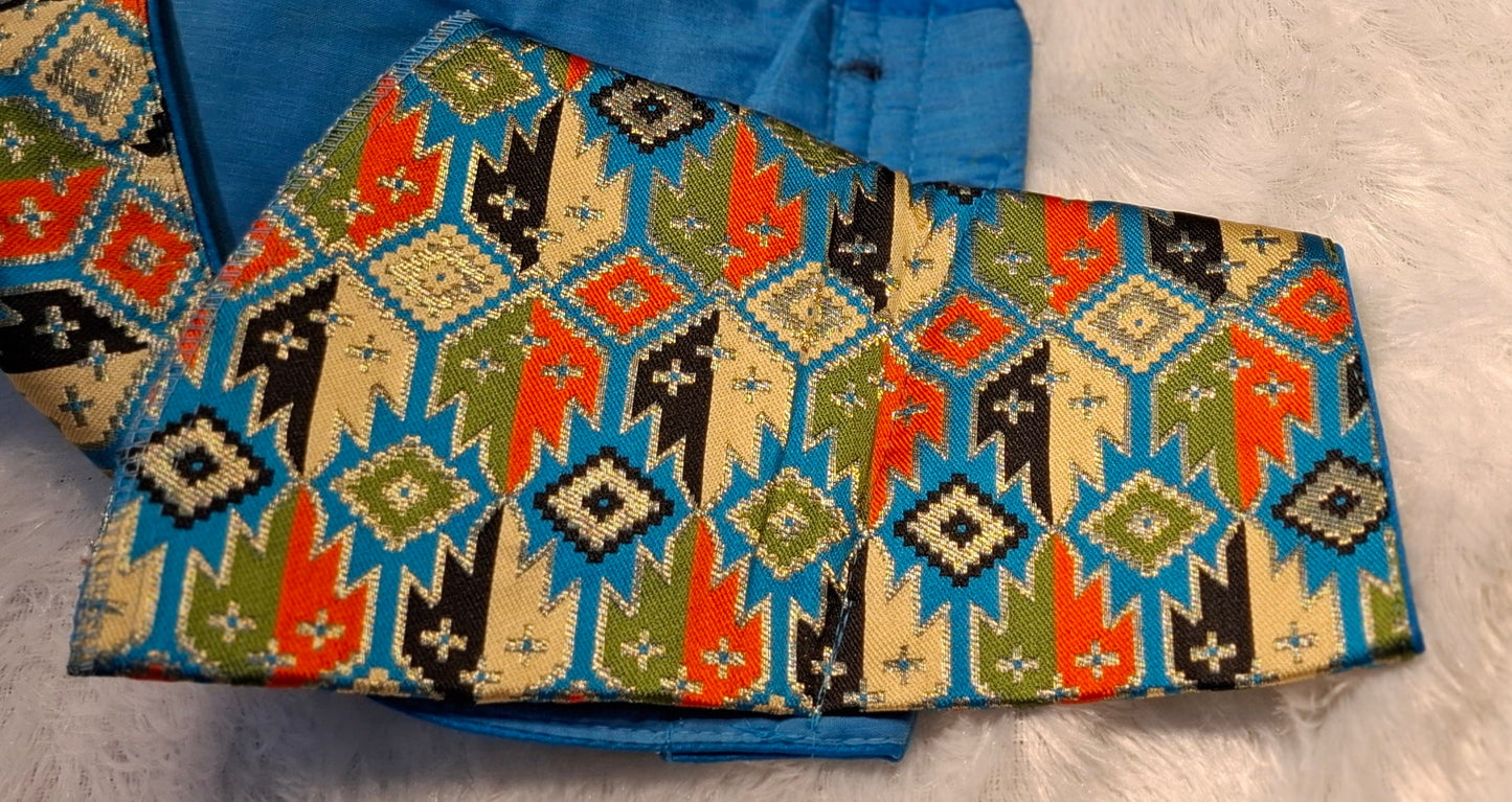 Kia Fashions Cobalt Blue Multi Color Weave Readymade Blouse