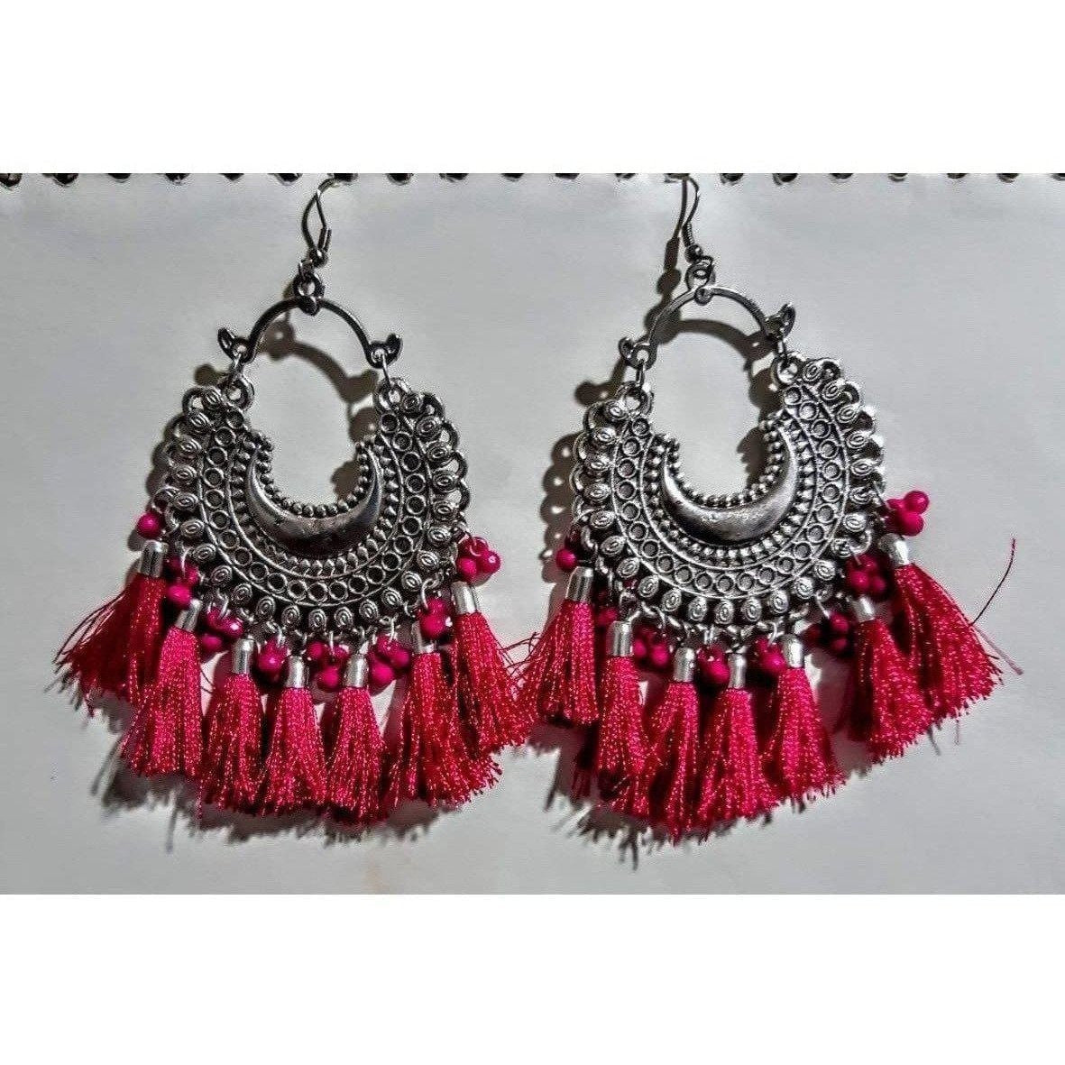 MS Fashion India Half Moon Pink Color Silk Thread Earrings