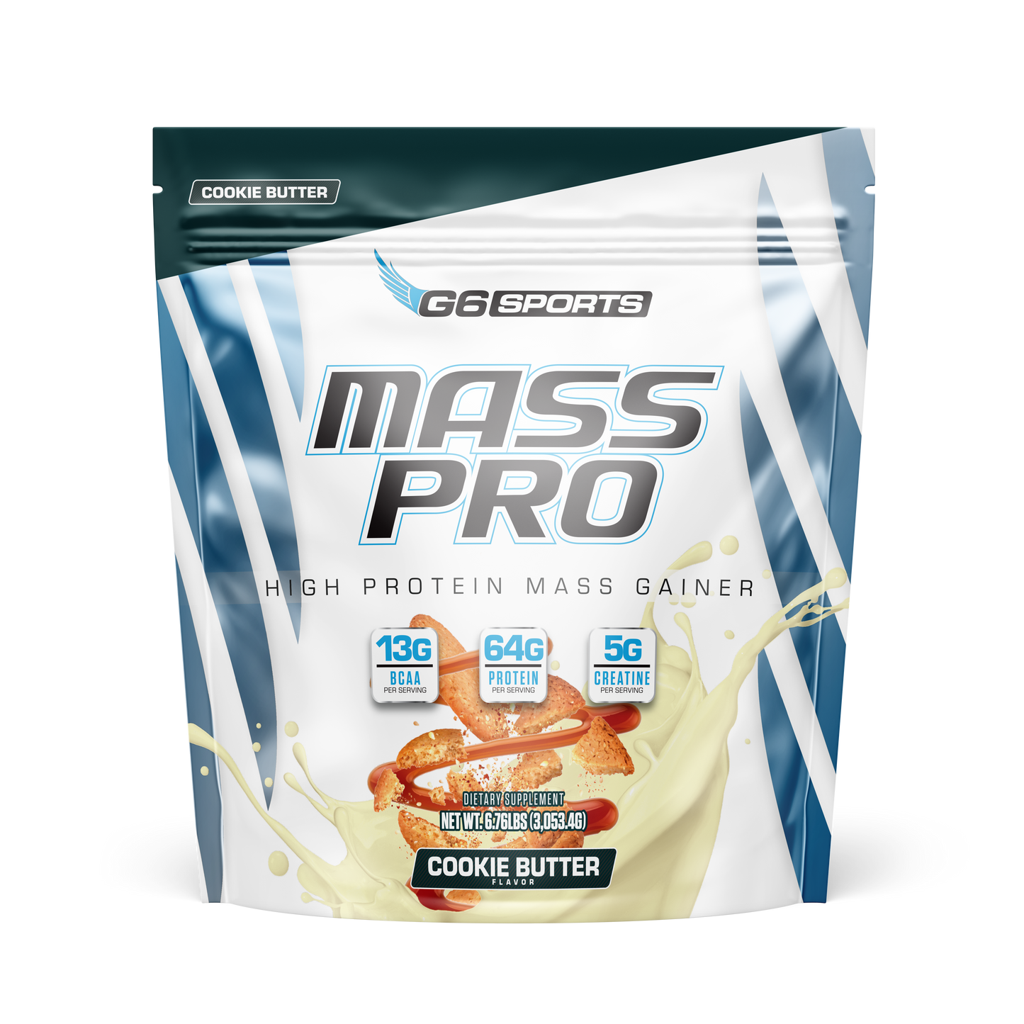 G6 Sports Mass Pro High Protein Mass Gainer, Cookie Butter, 6.76 lb (14 Servings)