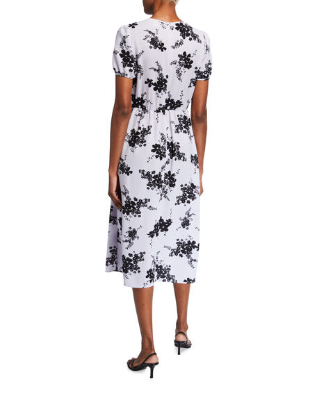 Michael Kors Pintuck Floral Print Short Sleeve Dress