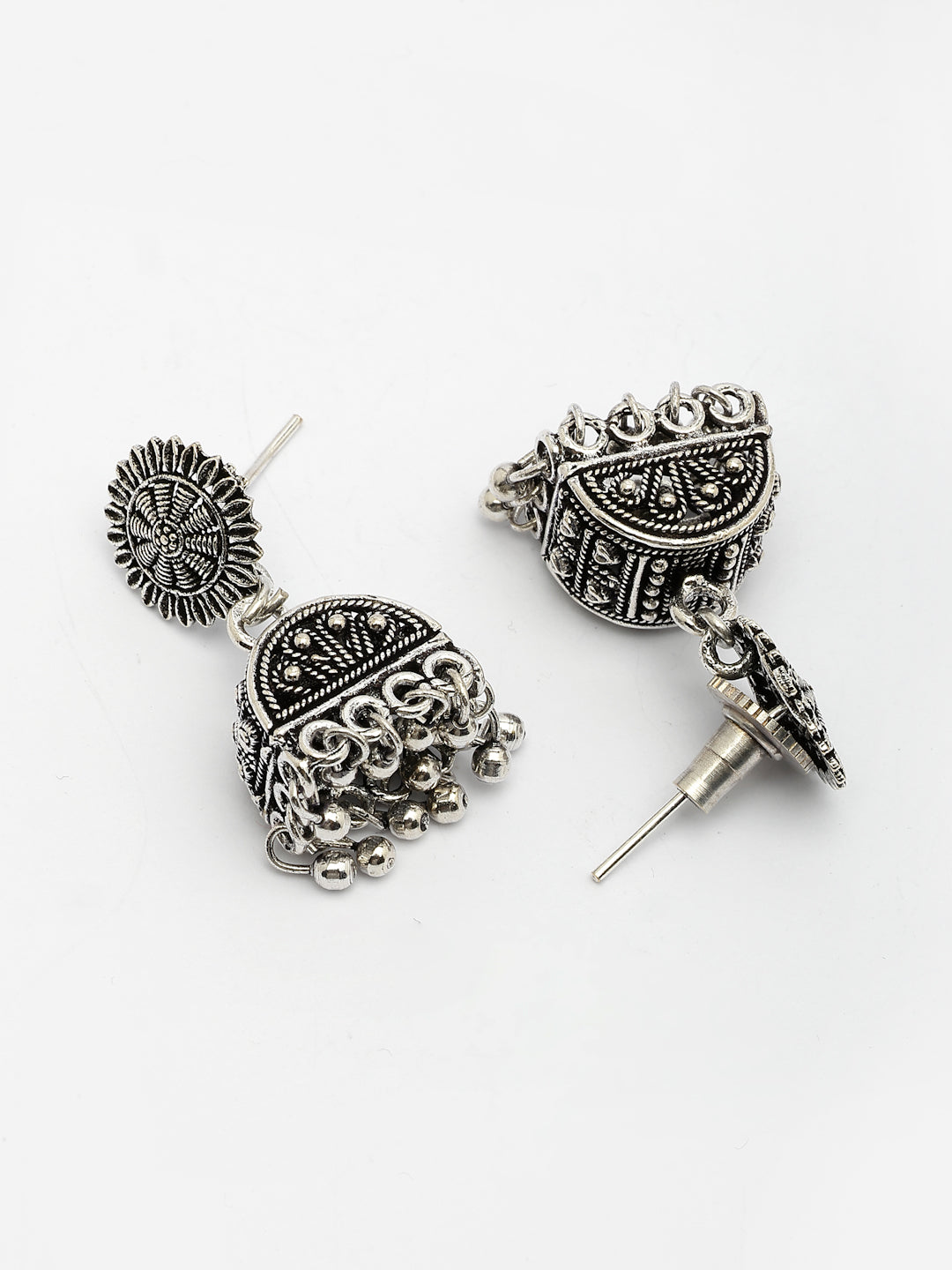 NVR Women Set of 2 Oxidized Contemporary Jhumka Earrings