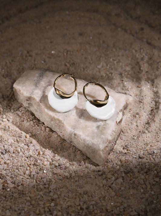 White Mother of Pearls Stone Earrings- Ruby Raang