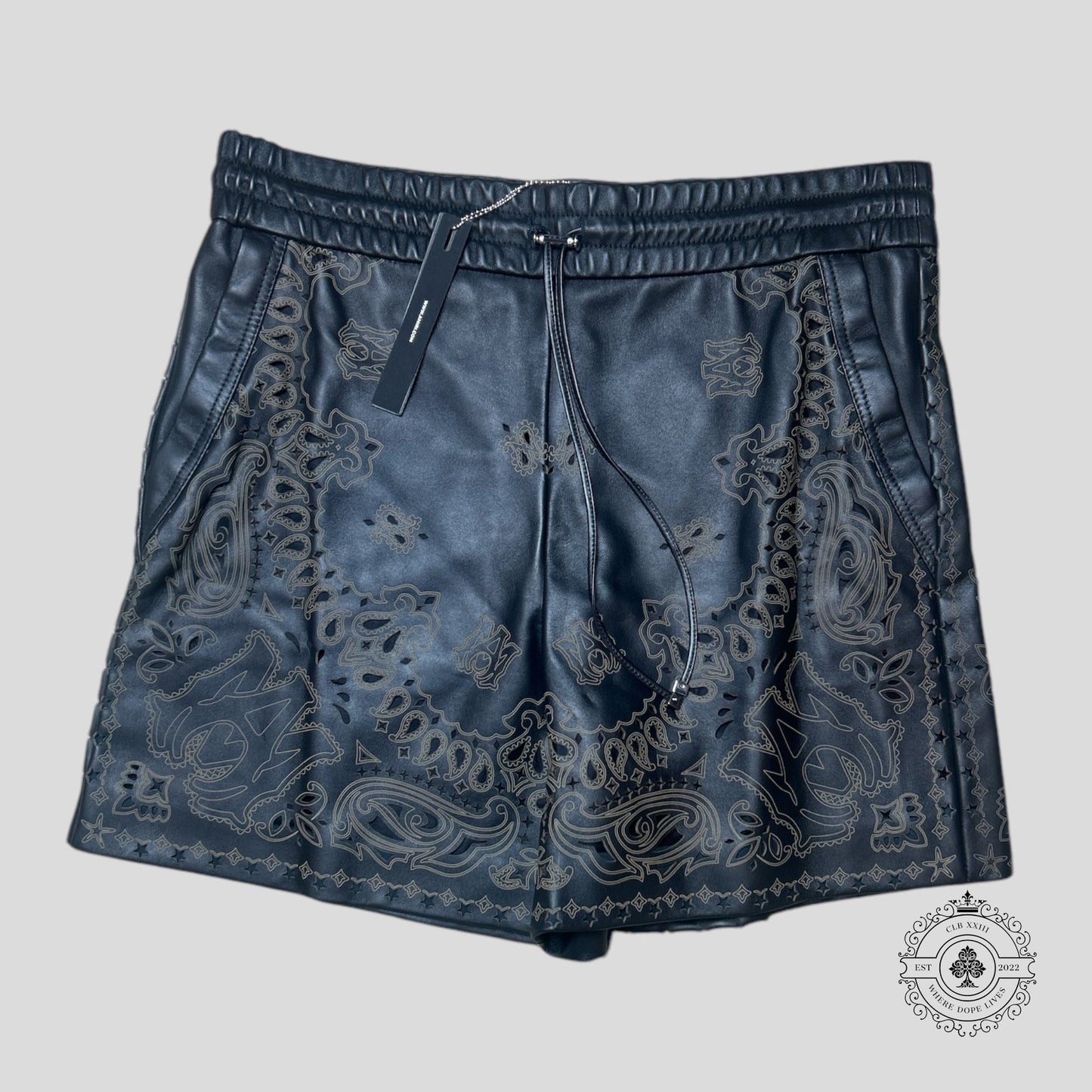 Amiri Leather Bandana Boxing Shorts in Brown