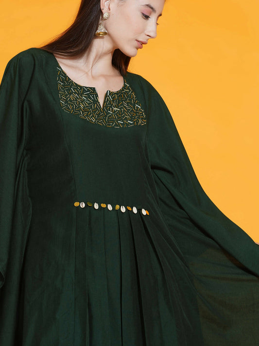 Women Republic Green Kaftan With Hand Embellishment And Dhoti Salwaar