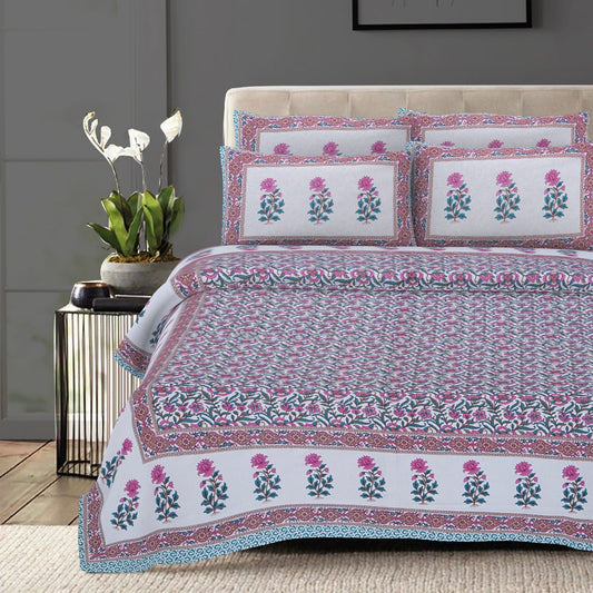 Rudra Bazaar Sea Green 210 TC Cotton Double King Bedsheet With 2 Pillow Covers