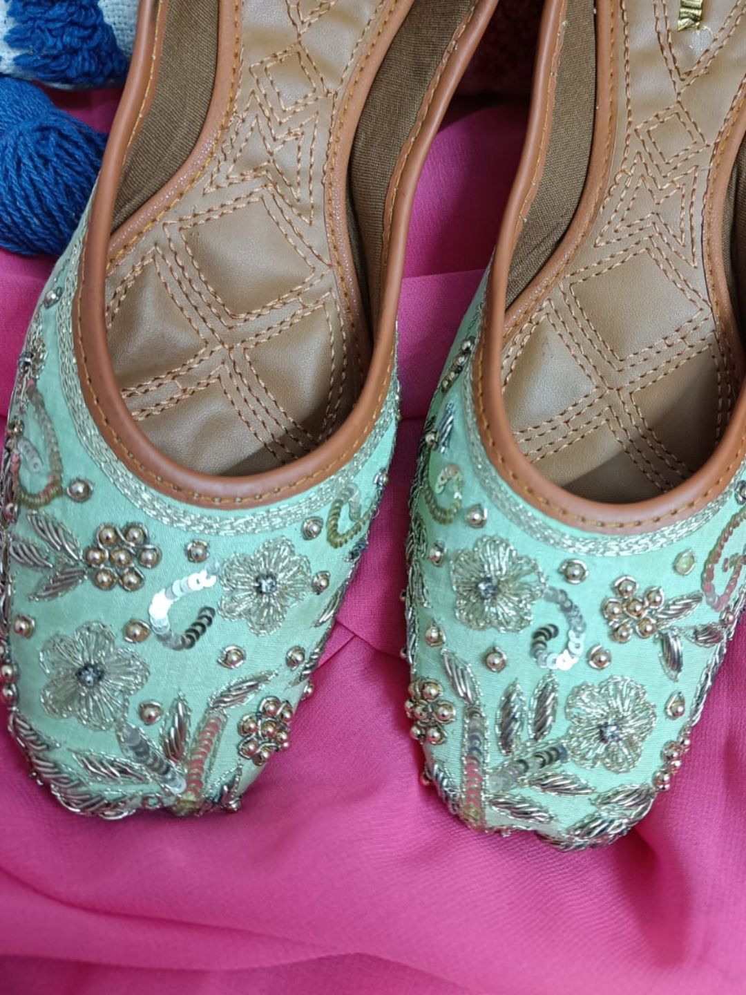 Desi Colour Women Indian Ethnic Footwear-Party Wear Sea Green Emb