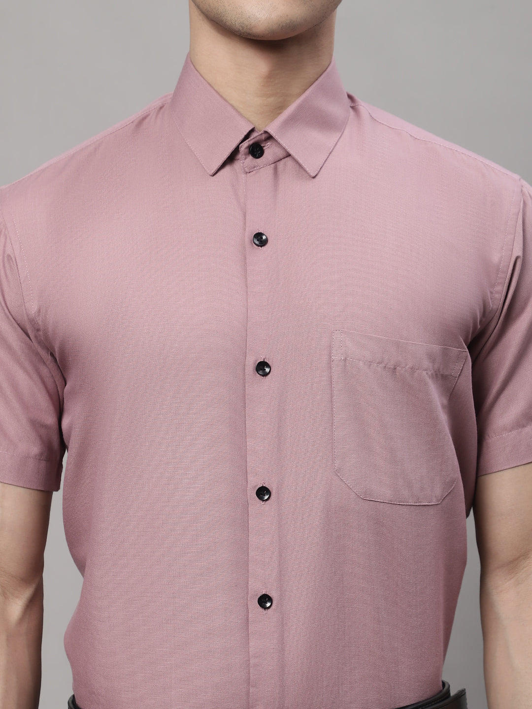 Jainish Men's Cotton Half Sleeves Solid Formal Shirts - Magenta