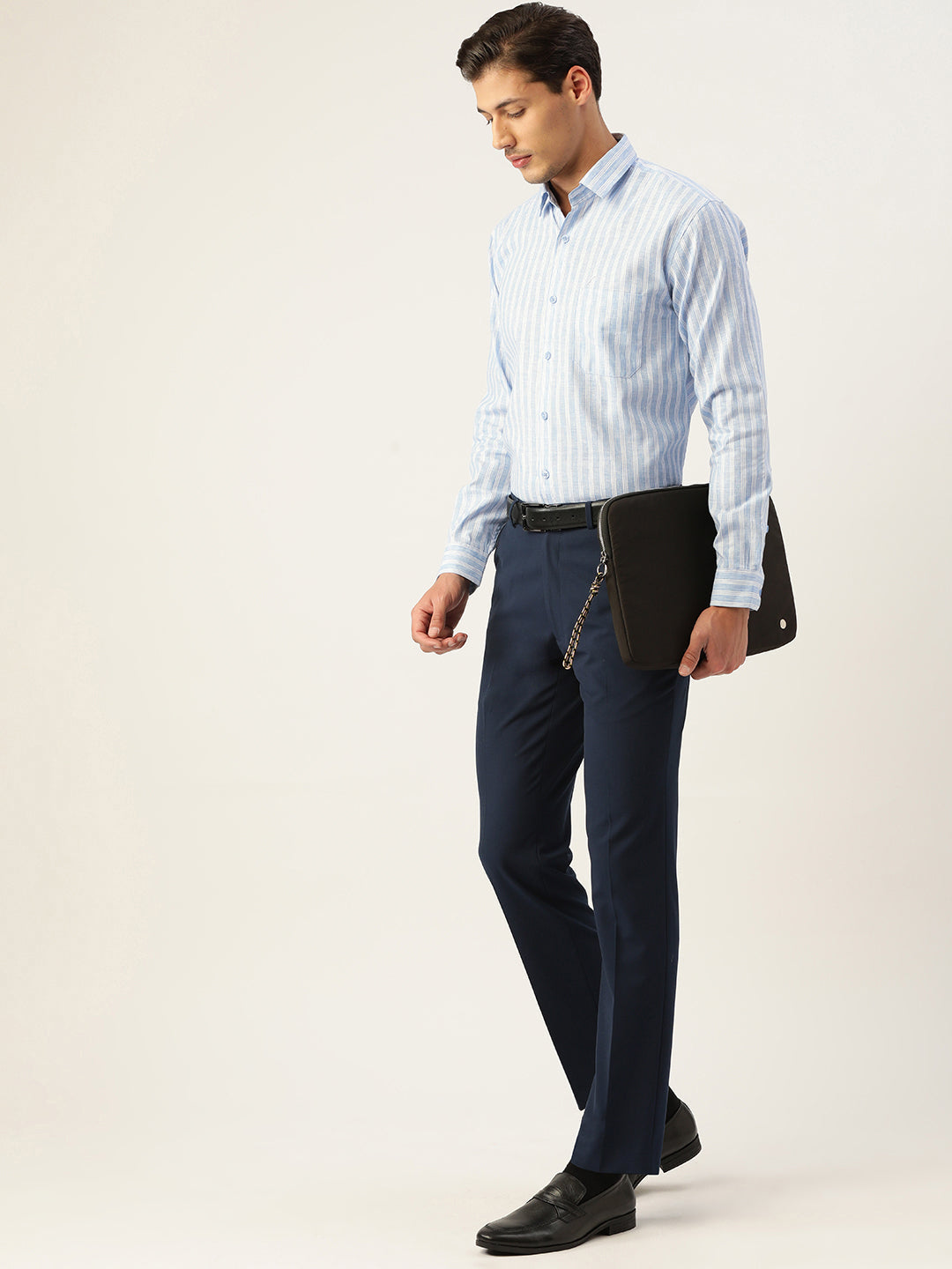 Jainish Men's Cotton Striped Formal Shirts ( SF 795Light-Blue )