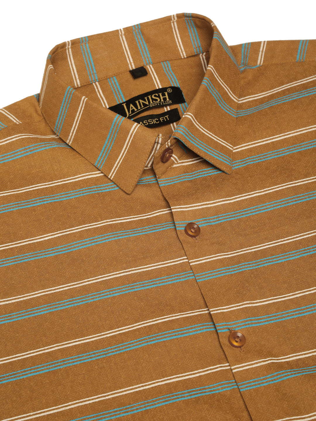 Jainish Men's Cotton Striped Formal Shirts ( SF 820Mustard )