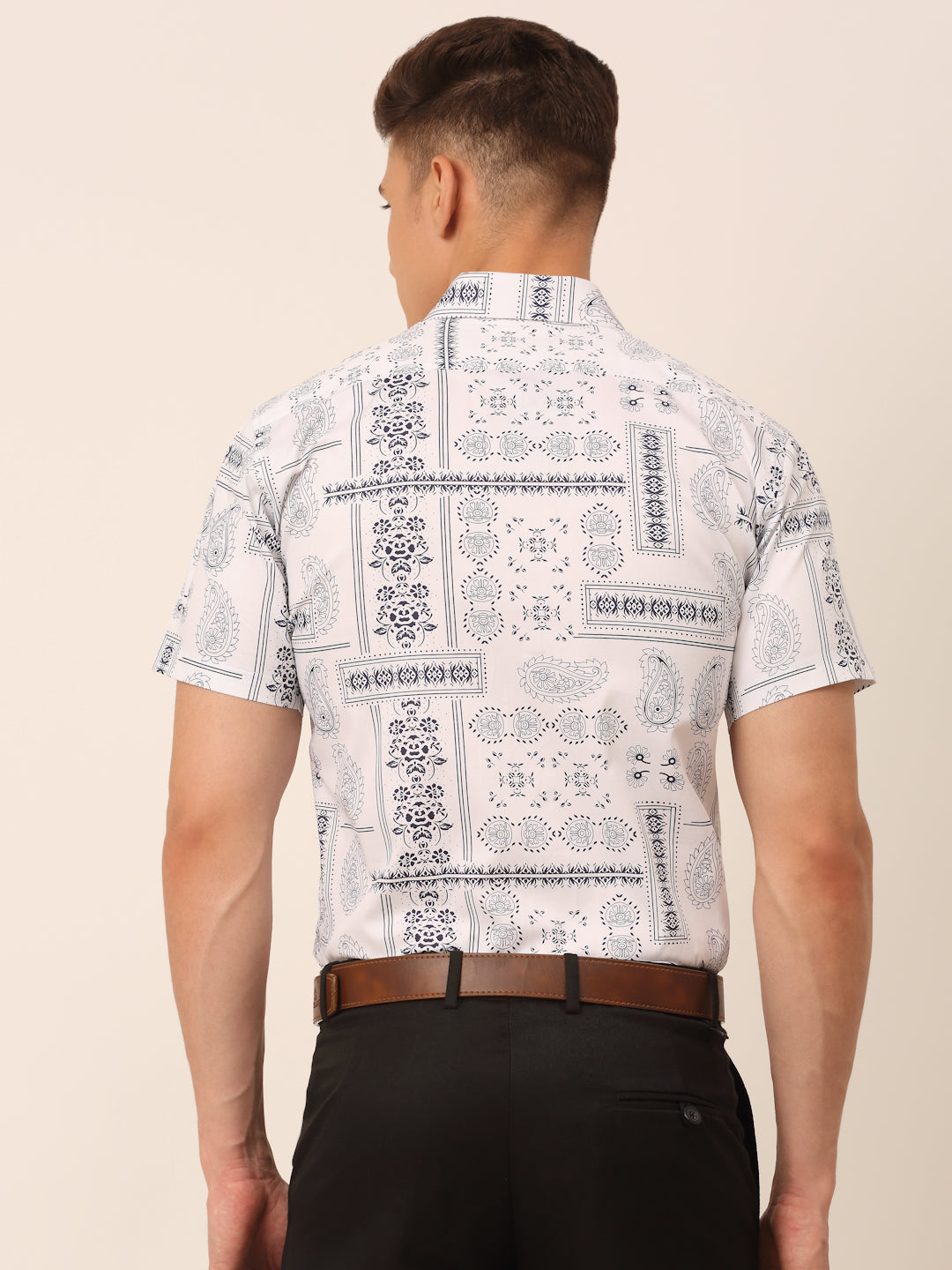 Jainish Men's Cotton Printed Formal Shirts - White